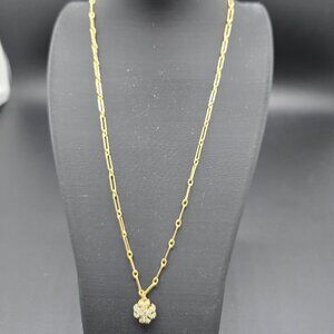 Tory Burch Gold Paperclip Style Necklace w/Double T Pave Crystal Pendant NWOT